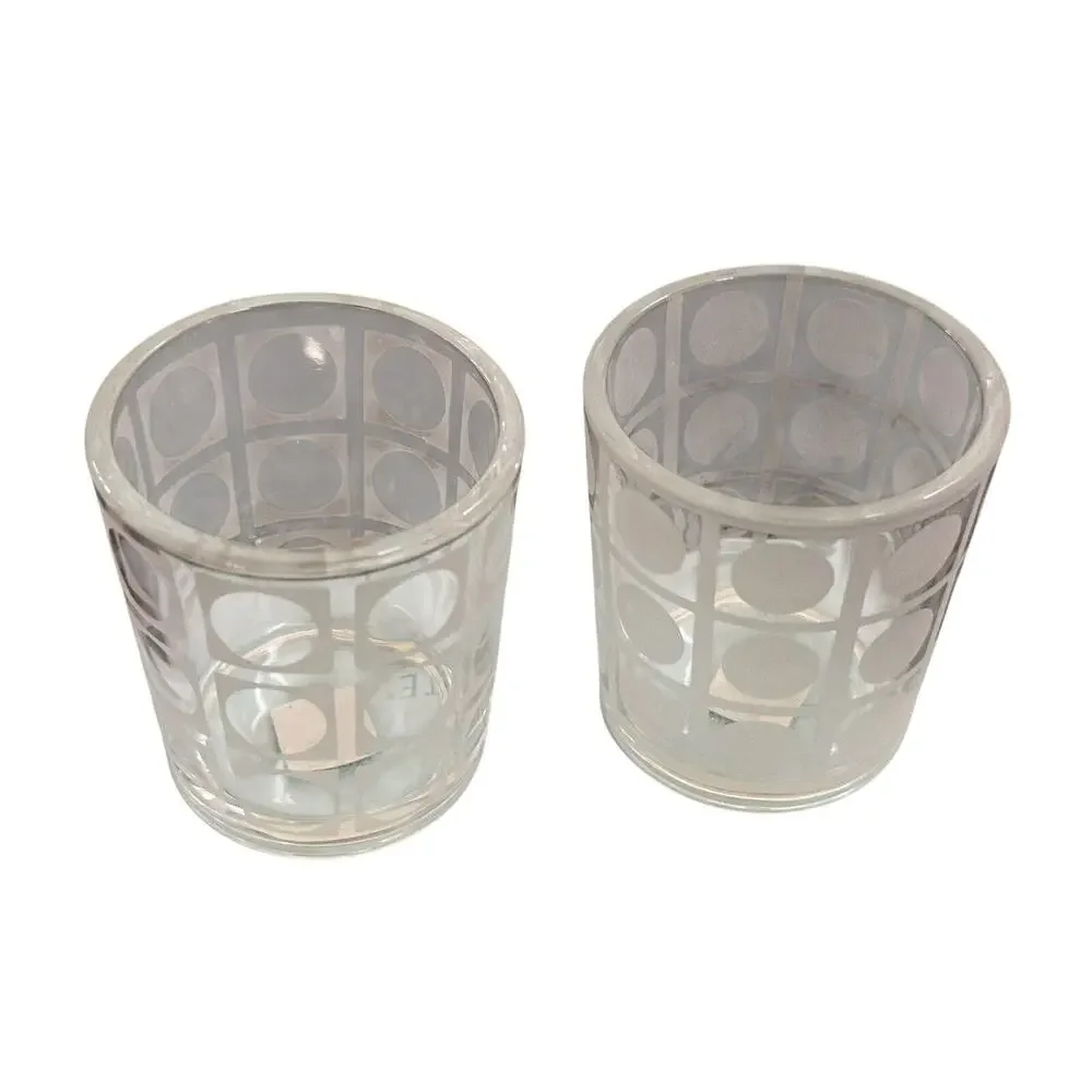 Partylite Retro Style Votive Pair Clear Glass Circle Design Candle Holders P8347